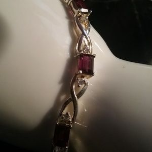 STERLING SILVER GARNET  & RHINESTONE BRACELET